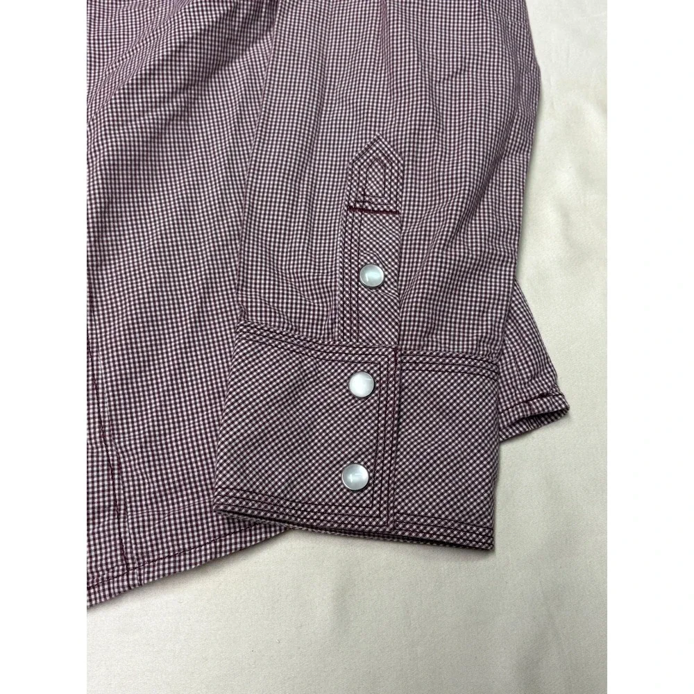 True Religion Mens Gingham Western Pearl Snap Shirt Burgundy XL WYMB409XL5